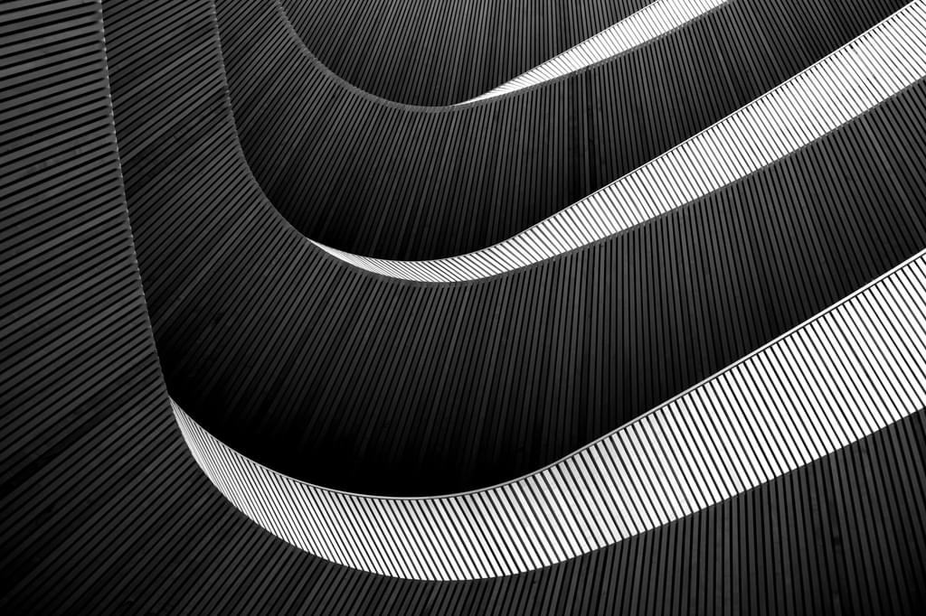 A monochromatic decorative image of a wooden ceiling design
