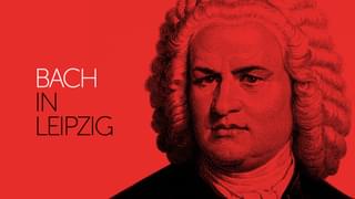 Illustration of Bach with text 'Bach in Leipzig'