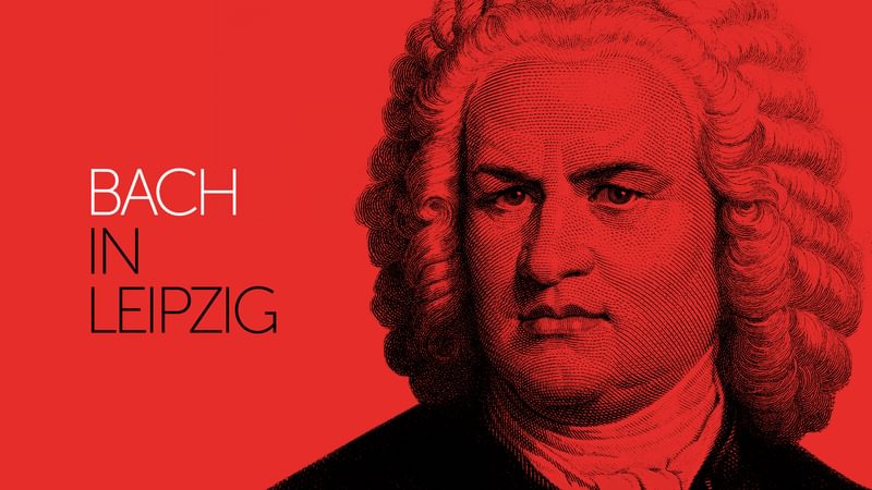 Illustration of Bach with text 'Bach in Leipzig'