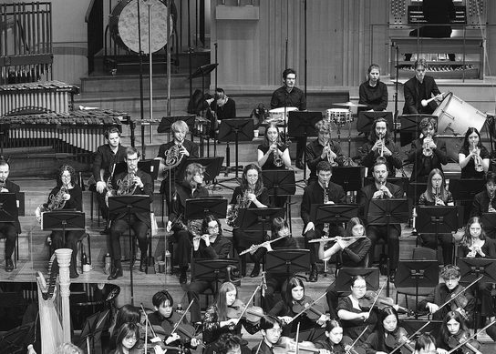 Academy Symphony Orchestra black and white in Duke's Hall