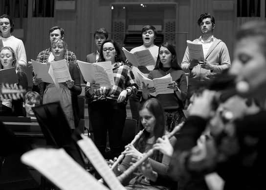 Academy baroque soloists singing in Duke's Hall