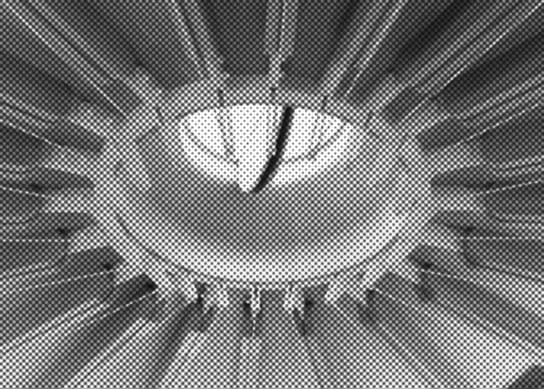 Ornate wooden ceiling of the Angela Burgess Recital Hall