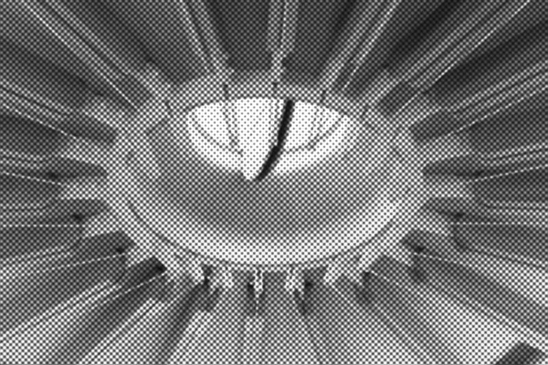 Ornate wooden ceiling of the Angela Burgess Recital Hall