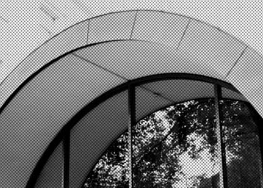 The front windows of the David Josefowitz Recital Hall, as seen from the outside