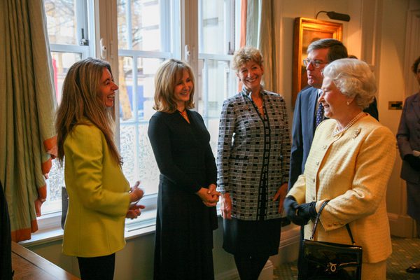 HM The Late Queen Elizabeth II is greeted by Academy staff