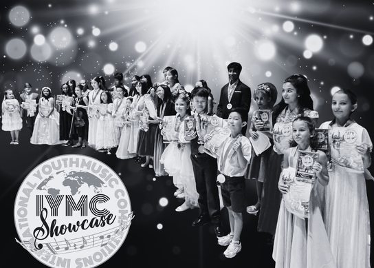 a group of children with the international Youth Music Competitions LLC logo