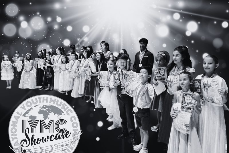 a group of children with the international Youth Music Competitions LLC logo