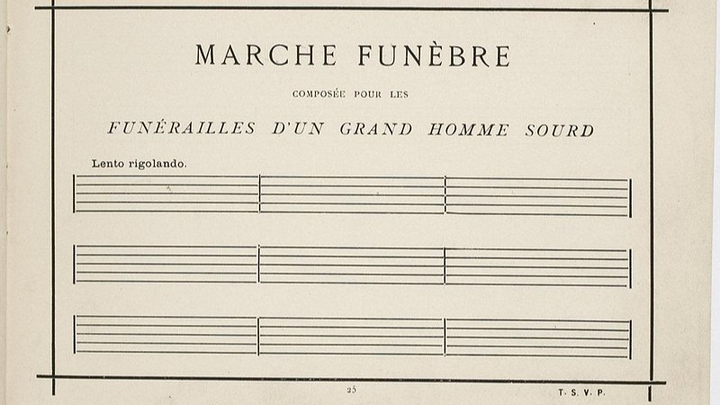 A blank music manuscript with the title 'Marche Funebre'