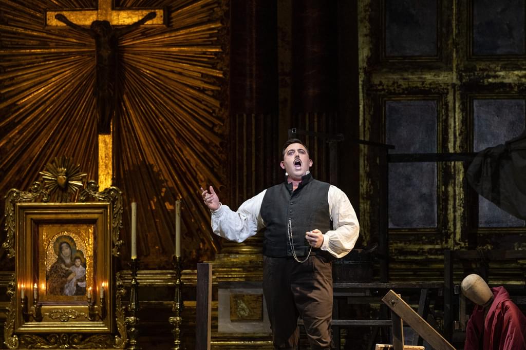 Freddie De Tommaso singing the role of Cavaradossi in Tosca at the Metropolitan Opera