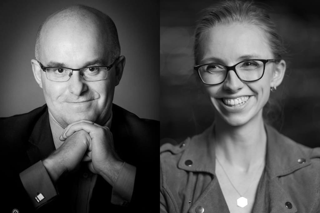 Headshots for Anna Lapwood and Lawrence Cummings side by side