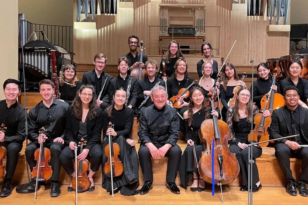 Trevor Pinnock and students from the Academy and the Juilliard School sat on the stage of the Duke's Hall at the Royal Academy of Music