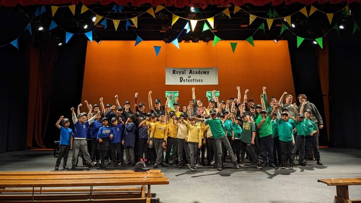 Netley Primary School cheer together on stage