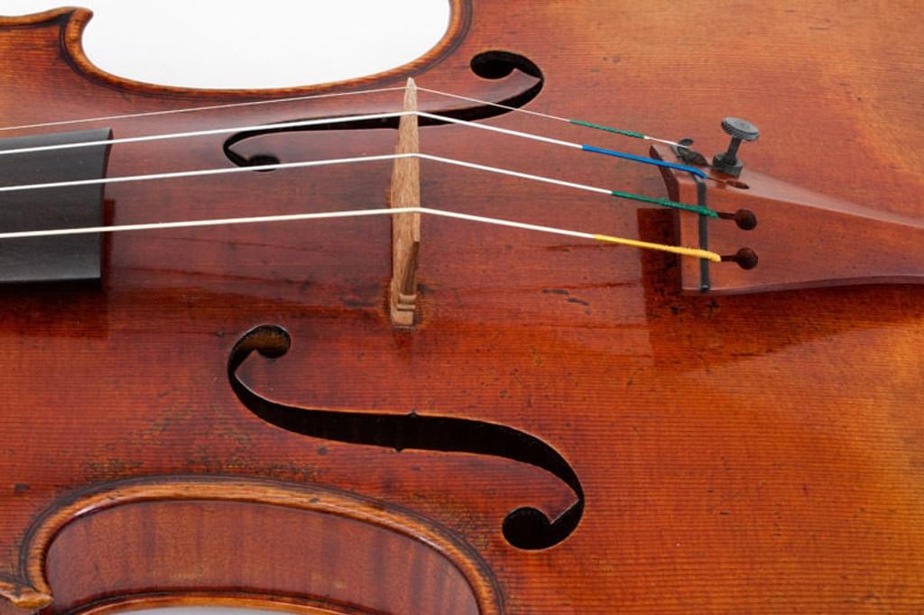 Close up of the bridge on a A Viotti ex Bruce Stradivarius