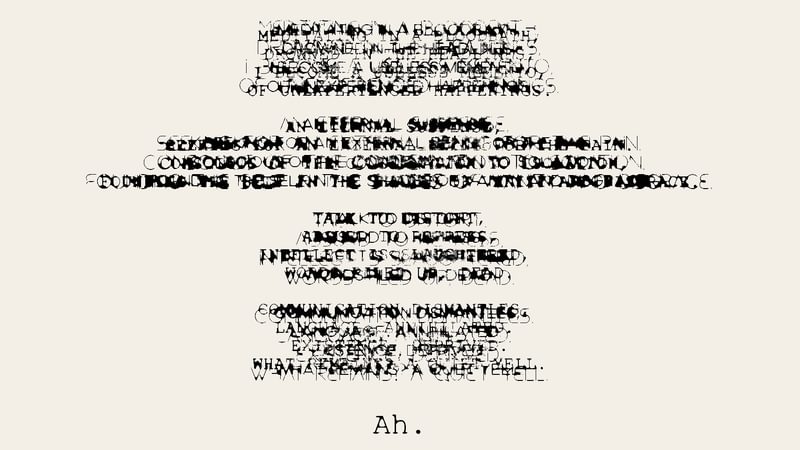 Blurred black typewriter text on a plain background
