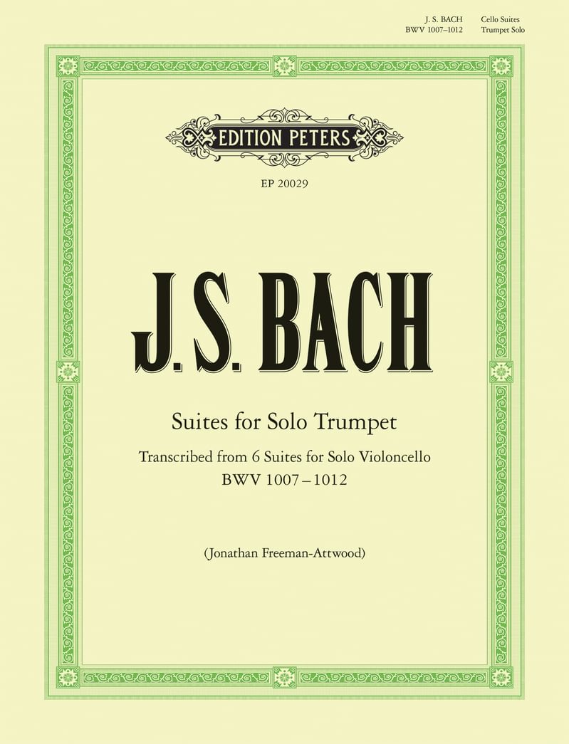 The cover page of the edition of 'J.S. Bach Suites for solo trumpet' by Edition Peters