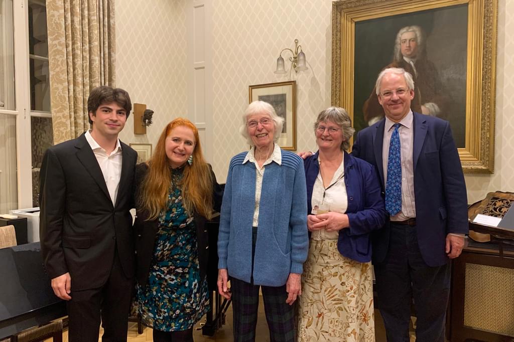 Event at the Academy to inaugurate Hannah Roberts as Jacqueline du Pré Professor of Cello (pictured left to right; Gerard Flotats, current cello student; Hannah Roberts; Hilary Finzi, Jacqueline du Pré's sister; Theresa Finzi, Hilary's daughter; Jonathan Freeman-Attwood)