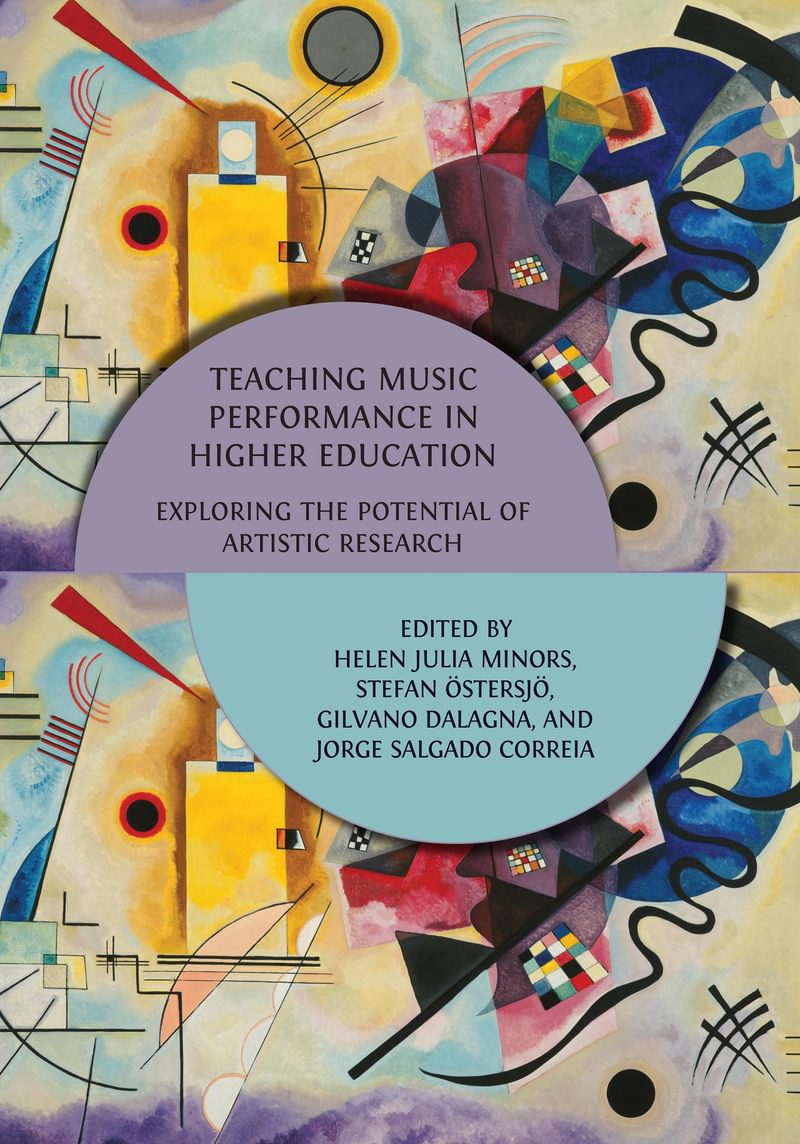 A book cover with coloured abstract shapes and lines