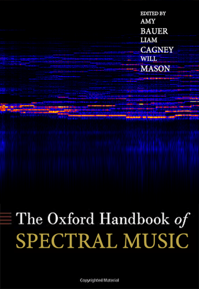 Front cover of book The Oxford Handbook of Spectral Music showing a colourful digital spectral image