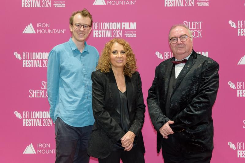 Joanna MacGregor, Joseph Havlat and Neil Brand posing together for a photo at the 2024 BFI London Film Festival