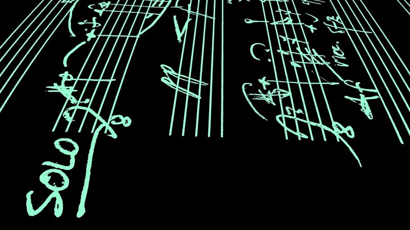 Green music score extract on a black background.