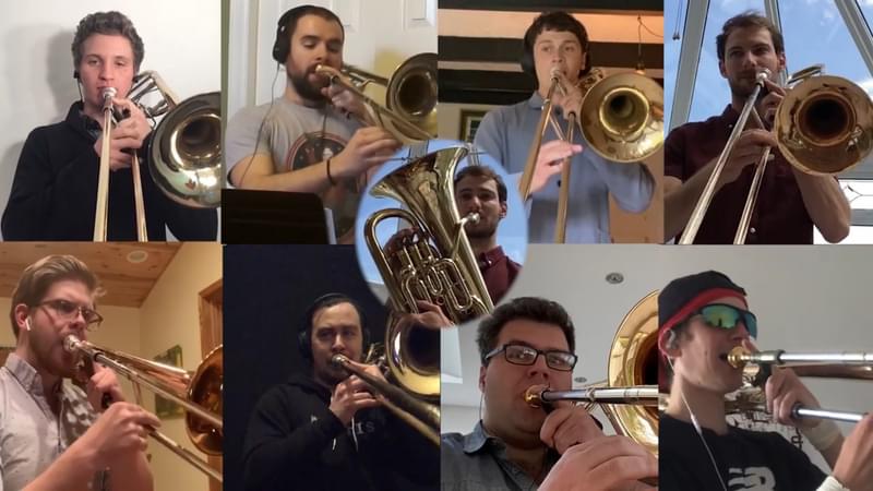 Various musicians play from home on webcam