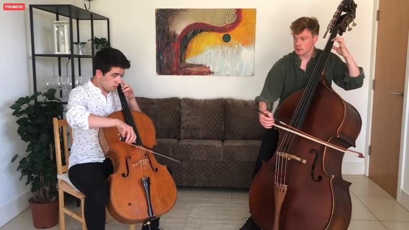 Double bass and cello duet in performance
