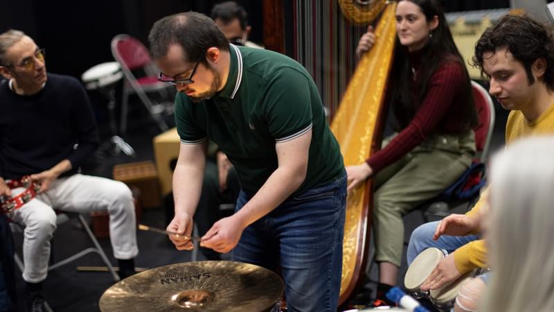 Academy students Zach Mitchell and Bonnie Scott performing with the City Lit Percussion Orchestra